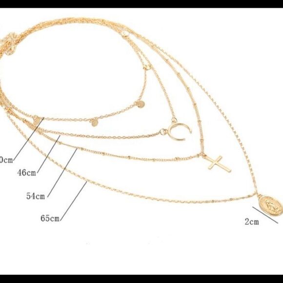 Gold Tone Multilayer Cross Circle Moon Necklace - Picture 3 of 3